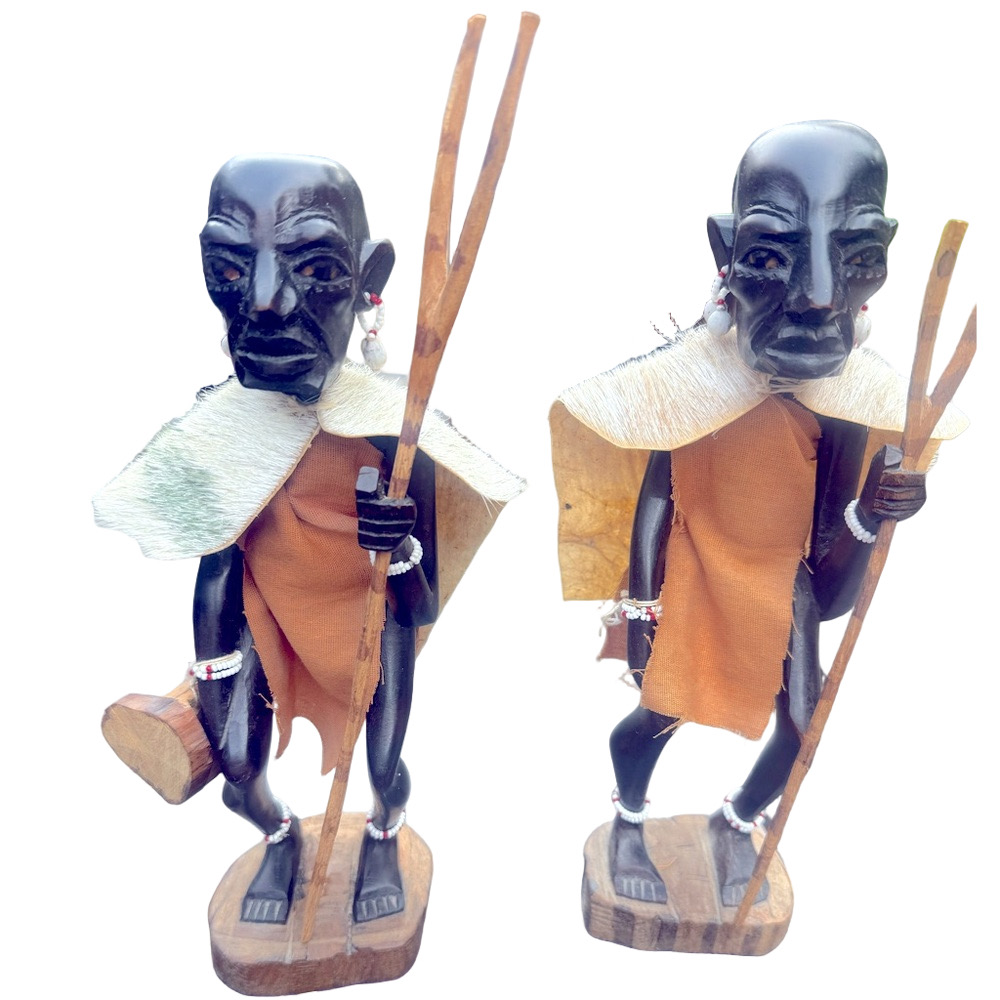 Maasai Warriors Tribal Figurines from Kenya. Sold as a pair.